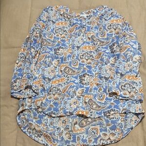 Notations Blue and Orange Paisley High Low  Blouse